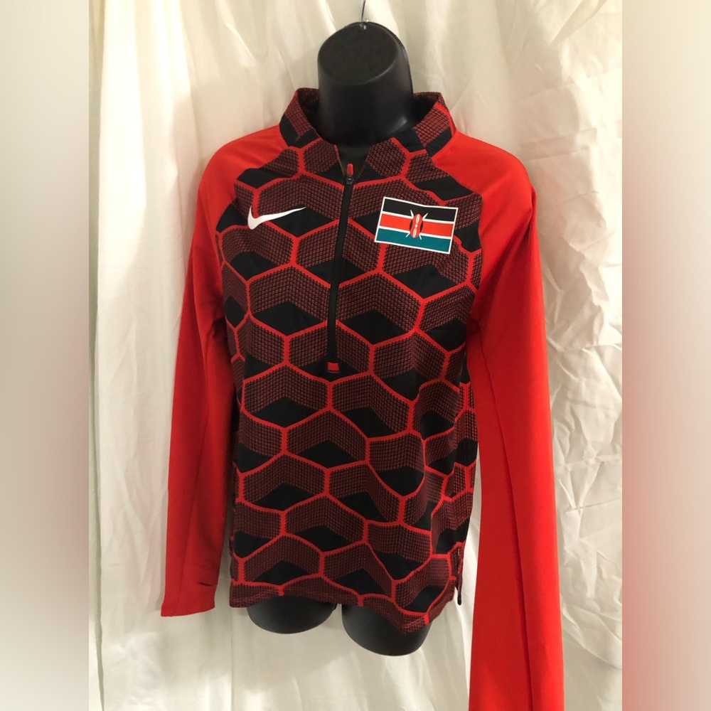 Nike red black multi Kenya long sleeve quarter zip front active shirt size‎ XS
